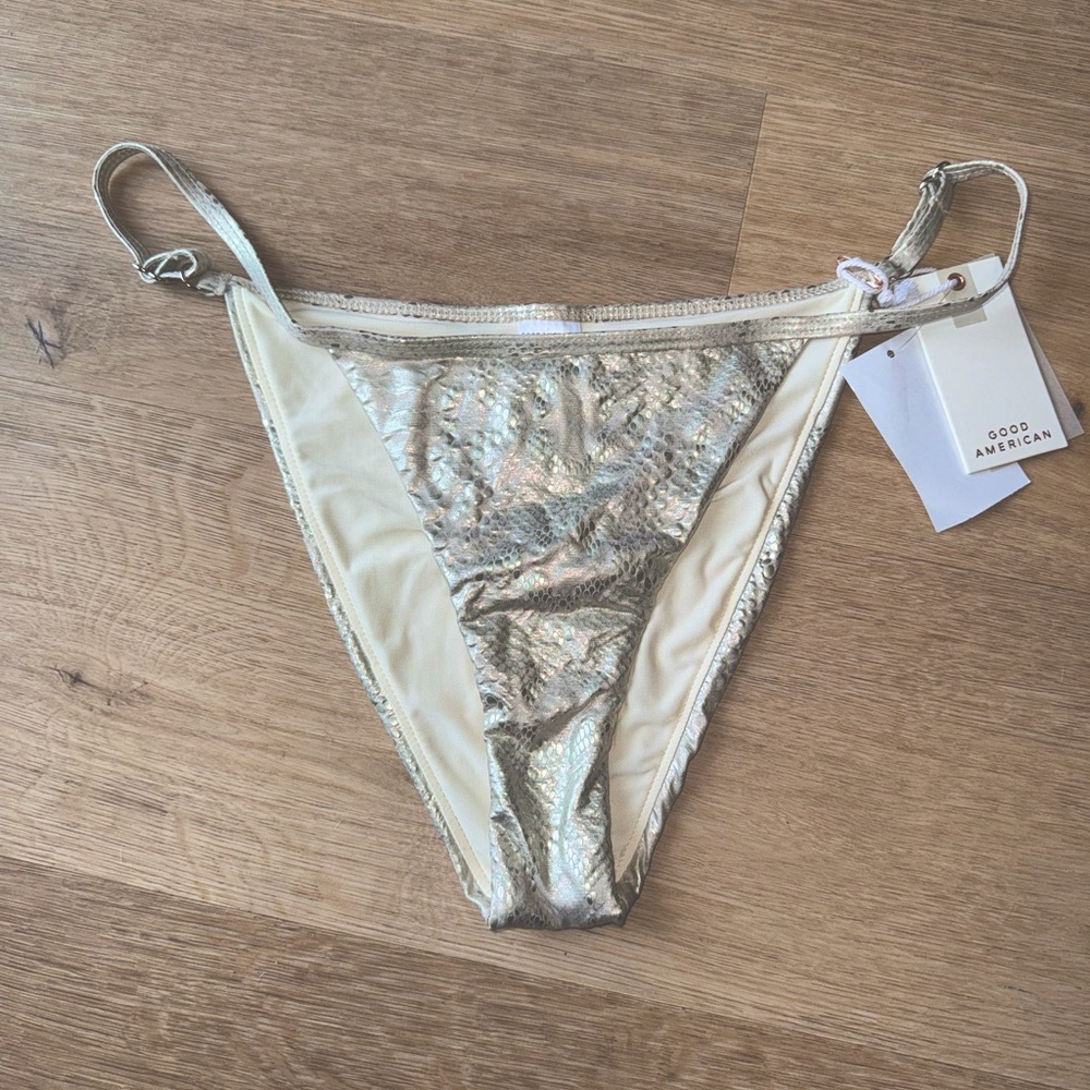 NWT Good American Cheeky Metallic Snake Bikini Bottoms
